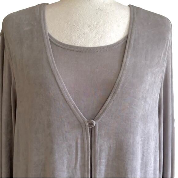 Christie & Jill Gray Long Sleeve Single Button Layered Cardigan Top Medium Tall - Picture 3 of 11
